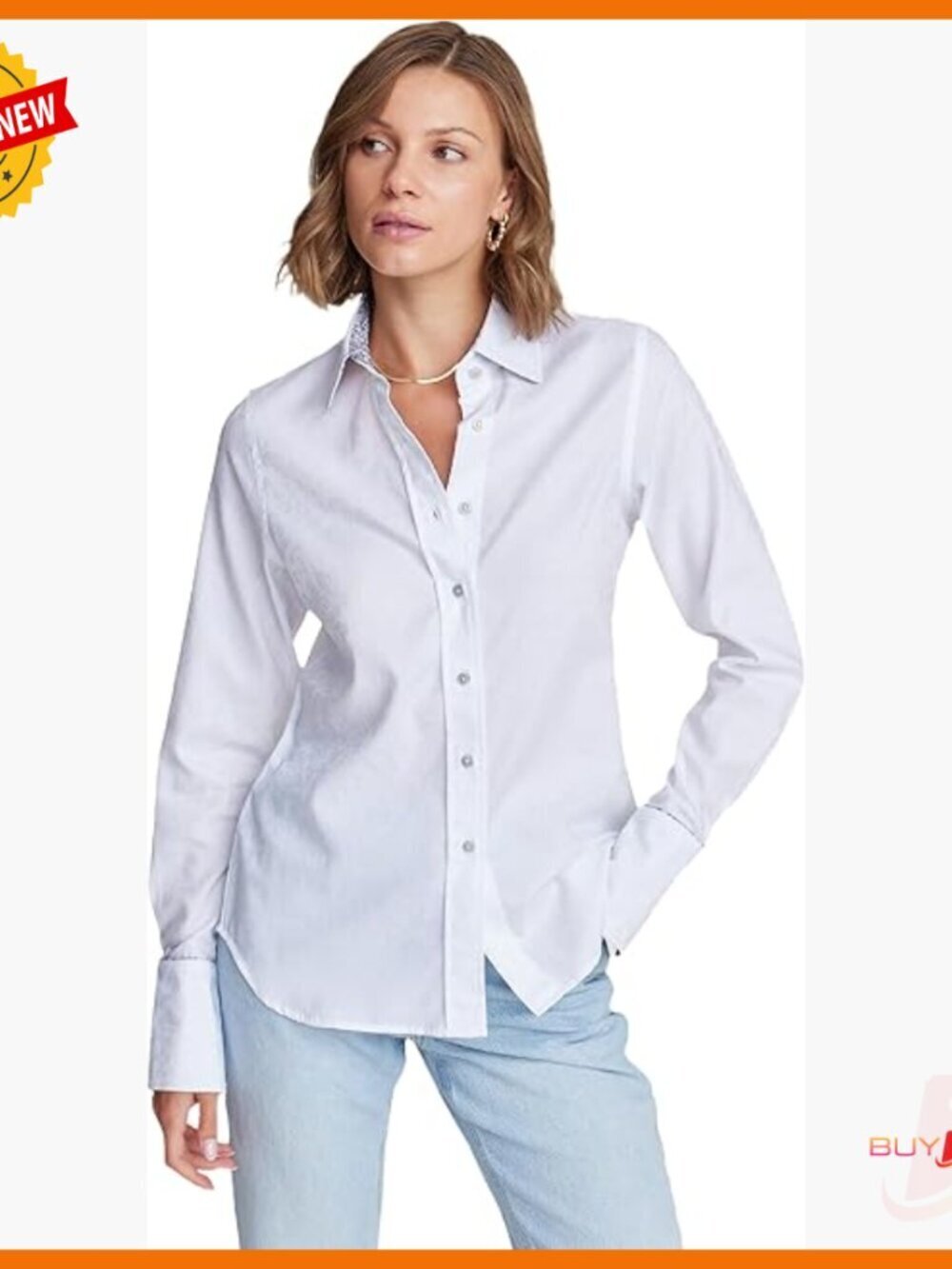 Long Sleeve Woven Button Down Shirt, Cotton, Regular Fit, Tailored Waist